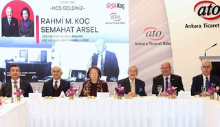 İş insanları Rahmi Ko&ccedil; ve Semahat Arsel'den ATO Başkanı G&uuml;rsel Baran'a ziyaret 